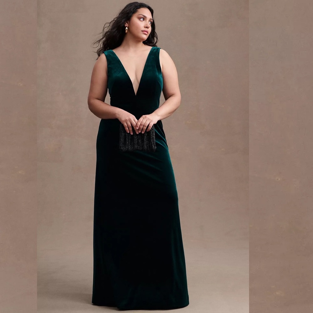 NWT BHLDN Jenny Yoo Logan Deep-V Velvet Column Gown